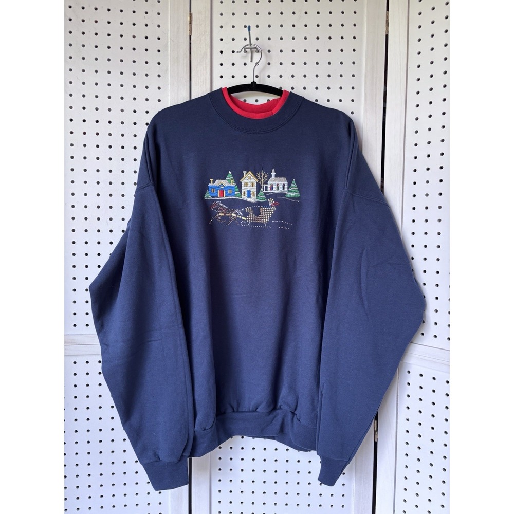 M&C Energy Sportswear Holiday Christmas Pullover Sweatshirt Embroidery Womens 1X